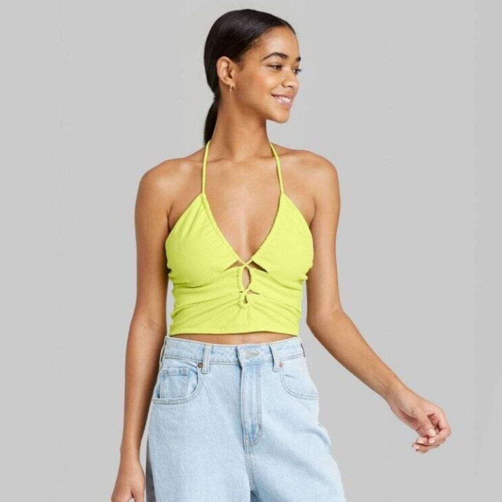 Wild Fable™ Lime Green Women's Lace-Up Front Versatile Tiny Halter Top